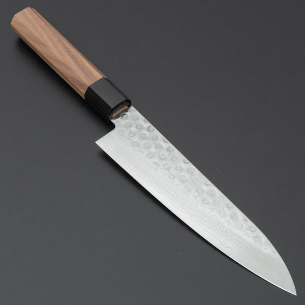 Hitohira HG Tsuchime Damascus Gyuto 180mm Walnut Handle