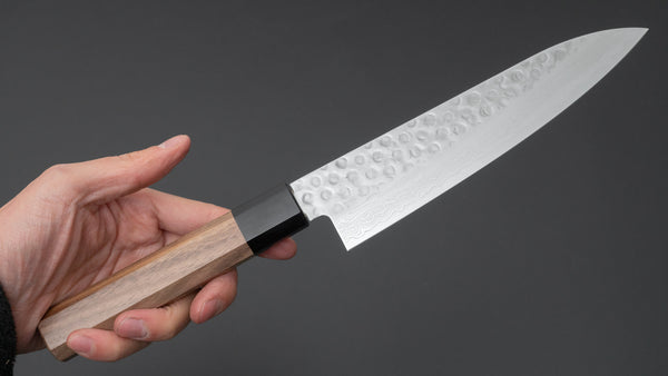 Hitohira HG Tsuchime Damascus Gyuto 180mm Walnut Handle