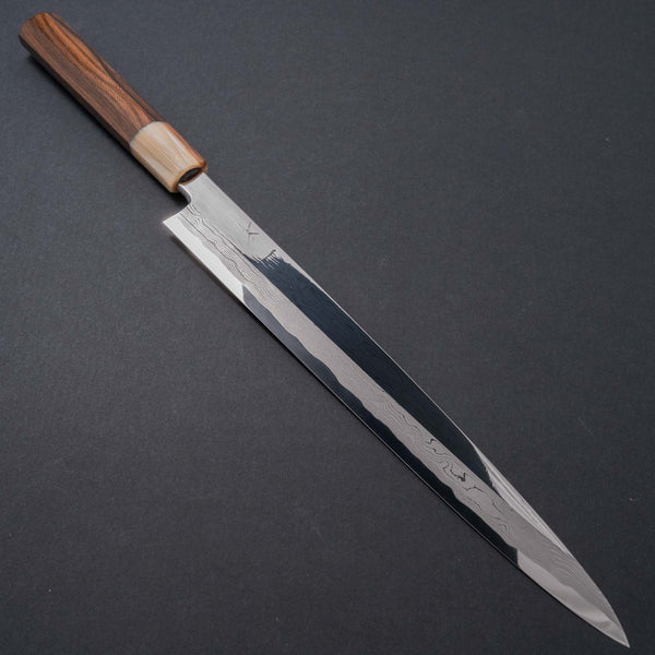 Hitohira Kikuchiyo Mosuke Enmon White #1 Yanagiba 300mm Ziricote Handle (Mirror Polished/ Saya) - Tetogi