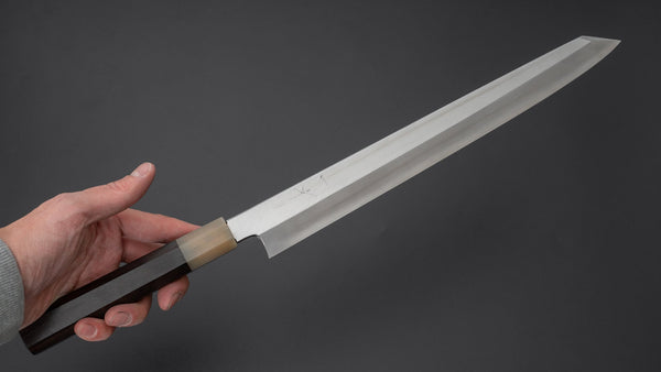 Hitohira Kikuchiyo Mosuke Silver #3 Kiritsuke Yanagiba 300mm Ebony Handle (Saya) - Tetogi