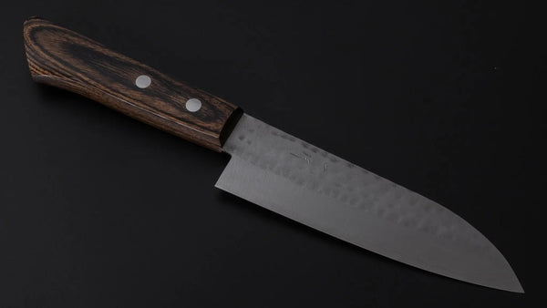 Hitohira NM Tsuchime Santoku 130mm Pakka Handle (No Bolster/ Brown) - Tetogi