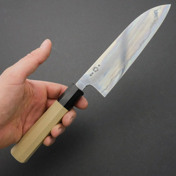 Takada no Hamono Blue #1 Suiboku Santoku 180mm Ho Wood Handle - Tetogi