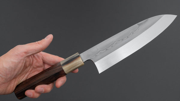 Hitohira Togashi White #1 Sanbonsugi Mizu Honyaki Santoku 180mm Taihei Makassar Ebony Handle (#145/ Saya) Product vendor