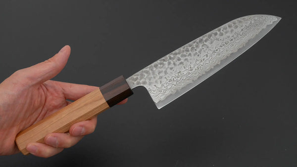 Hitohira Futana S3 Tsuchime Damascus Santoku 170mm Cherry Wood Handle Product vendor
