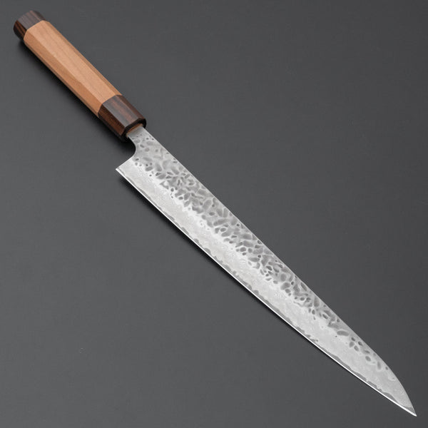 Hitohira Futana Stainless Tsuchime Damascus Sujihiki 270mm Cherry Wood Handle