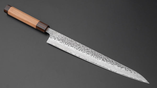 Hitohira Futana Stainless Tsuchime Damascus Sujihiki 270mm Cherry Wood Handle