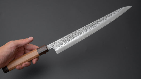 Hitohira Futana Stainless Tsuchime Damascus Sujihiki 270mm Cherry Wood Handle