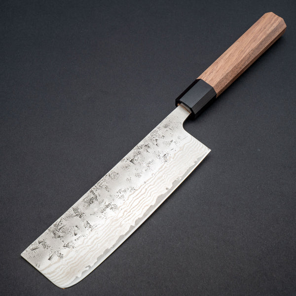 Hitohira Futana Swedish Stainless Nashiji Damascus Nakiri 165mm Walnut Handle