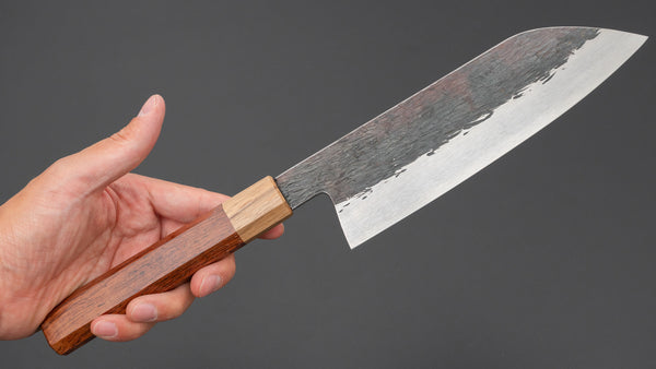 Isamitsu White #1 Stainless Clad Kurouchi Santoku 180mm Wood Handle