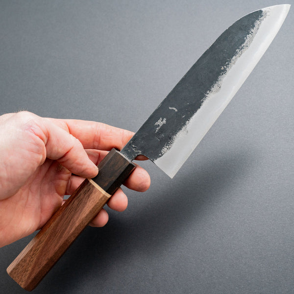 Hitohira Blue #1 Kurouchi Santoku 165mm Walnut Handle - Tetogi