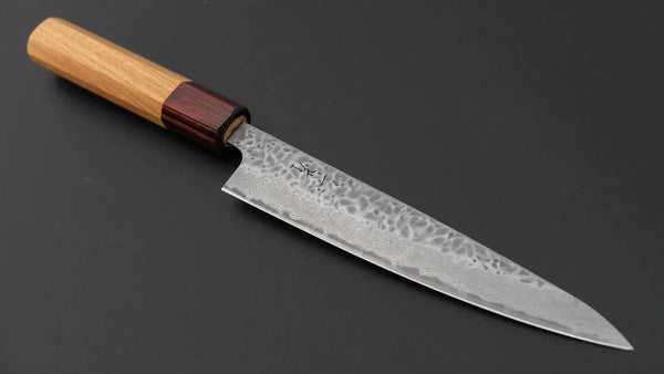 Hitohira Futana Stainless Tsuchime Damascus Petty 150mm Keyaki Zelkova Handle - Tetogi