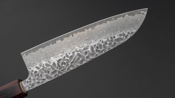 Hitohira Futana Stainless Tsuchime Damascus Santoku 170mm Keyaki Zelkova Handle - Tetogi
