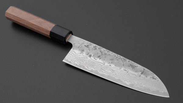 Hitohira Futana Swedish Stainless Nashiji Damascus Santoku 170mm Walnut Handle - Tetogi