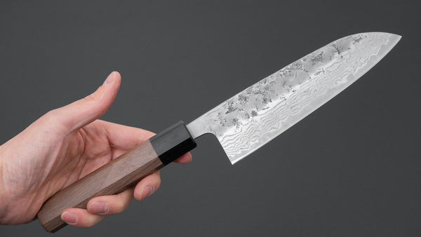 Hitohira Futana Swedish Stainless Nashiji Damascus Santoku 170mm Walnut Handle - Tetogi