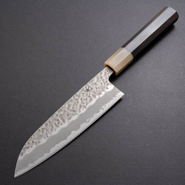 Hitohira Futana White #1 Migaki Tsuchime Santoku 170mm Ebony Handle - Tetogi