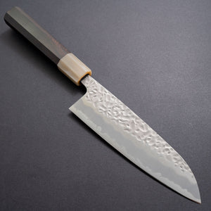 Hitohira Futana White #1 Migaki Tsuchime Santoku 170mm Ebony Handle - Tetogi