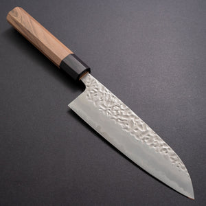 Hitohira Futana White #1 Migaki Tsuchime Santoku 170mm Walnut Handle - Tetogi