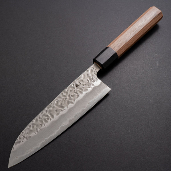 Hitohira Futana White #1 Migaki Tsuchime Santoku 170mm Walnut Handle - Tetogi