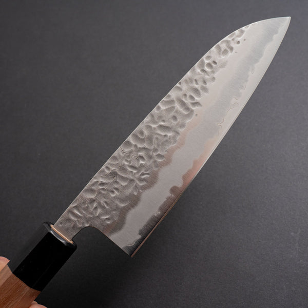 Hitohira Futana White #1 Migaki Tsuchime Santoku 170mm Walnut Handle - Tetogi