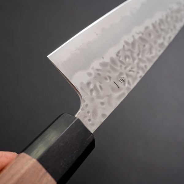 Hitohira Futana White #1 Migaki Tsuchime Santoku 170mm Walnut Handle - Tetogi