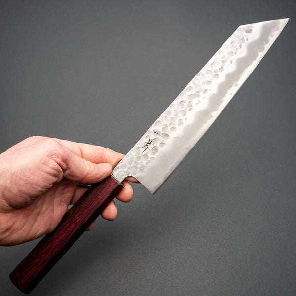 Hitohira Futana White 2 Migaki Tsuchime Kiritsuke Gyuto 210mm Oak Handle (Purple) - Tetogi