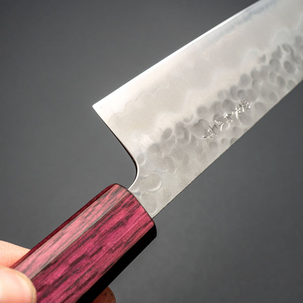 Hitohira Futana White 2 Migaki Tsuchime Kiritsuke Gyuto 210mm Oak Handle (Purple) - Tetogi