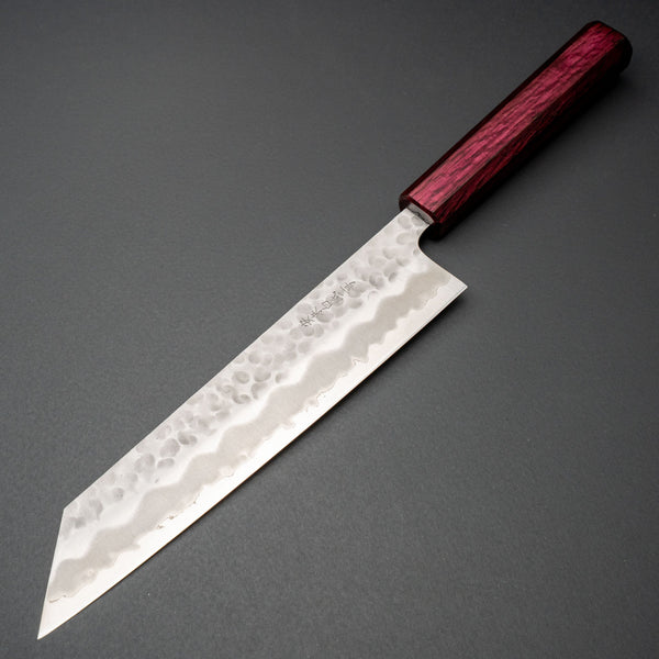 Hitohira Futana White 2 Migaki Tsuchime Kiritsuke Gyuto 210mm Oak Handle (Purple) - Tetogi