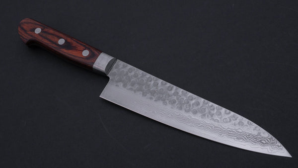 Hitohira HG Tsuchime Damascus Gyuto 180mm Imitation Mahogany Handle - Tetogi