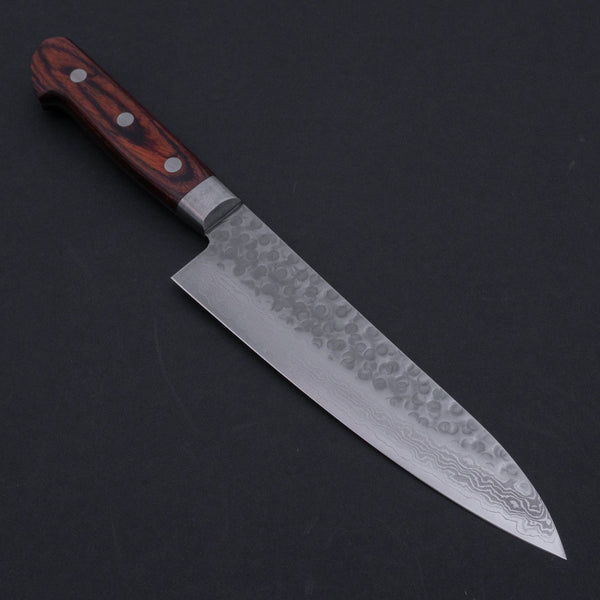 Hitohira HG Tsuchime Damascus Gyuto 180mm Imitation Mahogany Handle - Tetogi