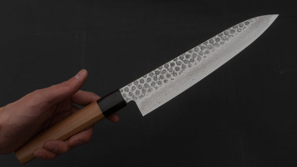 Hitohira HG Tsuchime Damascus Gyuto 210mm Cherry Wood Handle - Tetogi
