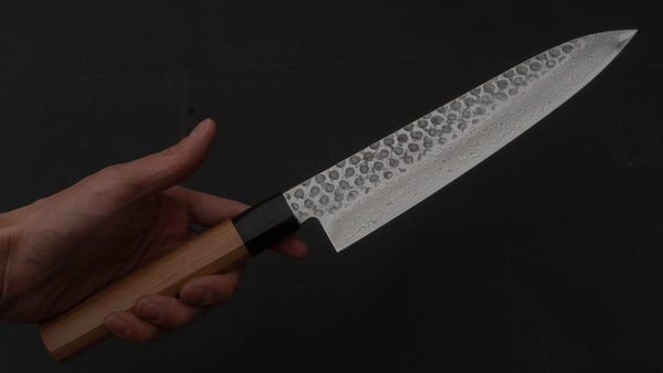 Hitohira HG Tsuchime Damascus Gyuto 210mm Cherry Wood Handle - Tetogi