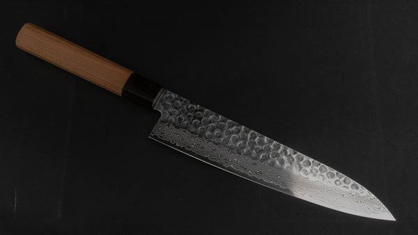 Hitohira HG Tsuchime Damascus Gyuto 210mm Cherry Wood Handle - Tetogi