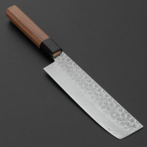 Hitohira HG Tsuchime Damascus Nakiri Walnut Handle - Tetogi