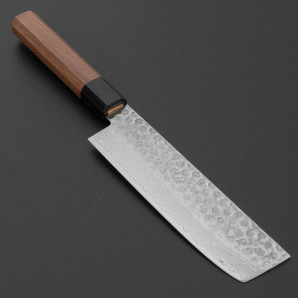 Hitohira HG Tsuchime Damascus Nakiri Walnut Handle - Tetogi