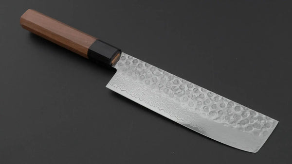 Hitohira HG Tsuchime Damascus Nakiri Walnut Handle - Tetogi