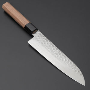Hitohira HG Tsuchime Damascus Santoku Walnut Handle - Tetogi