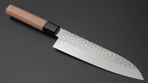Hitohira HG Tsuchime Damascus Santoku Walnut Handle - Tetogi