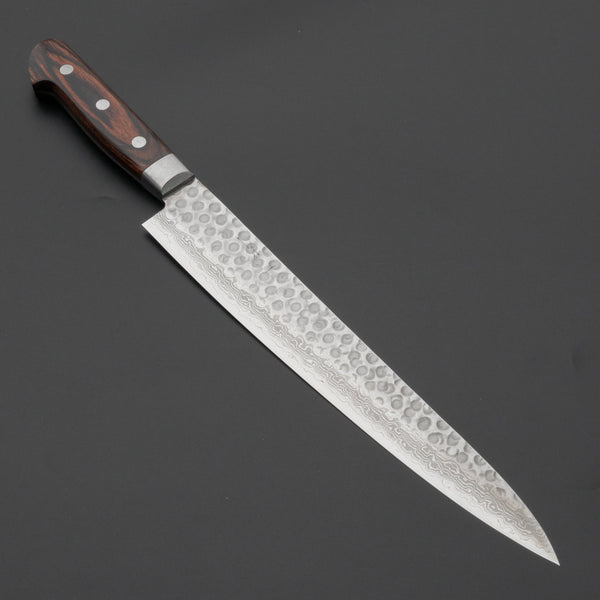 Hitohira HG Tsuchime Damascus Sujihiki 240mm Imitation Mahogany Handle - Tetogi