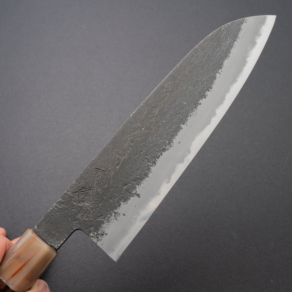 Hitohira Hinode Nashiji White #2 Santoku 180mm Ebony Handle (White Horn) - Tetogi