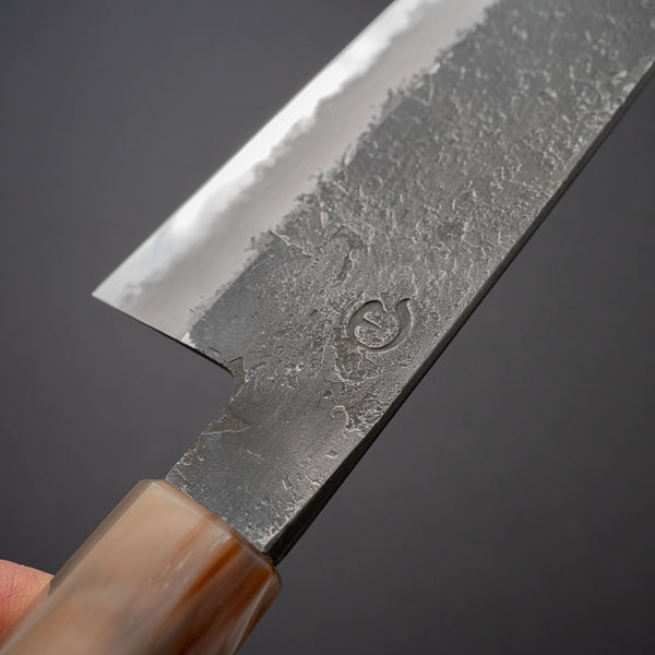 Hitohira Hinode Nashiji White #2 Santoku 180mm Ebony Handle (White Horn) - Tetogi