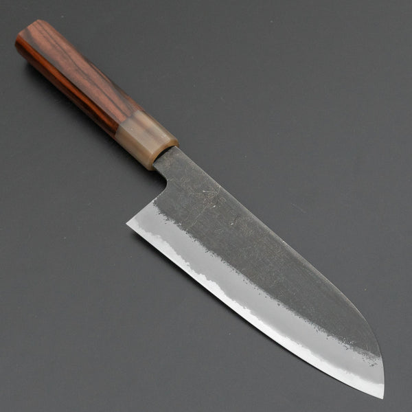 Hitohira Hinode Nashiji White #2 Stainless Clad Santoku 165mm Ebony Handle - Tetogi