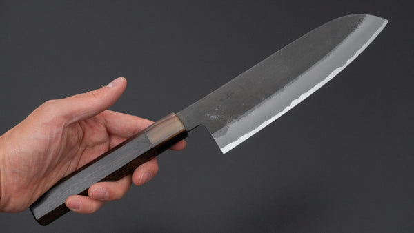 Hitohira Hinode Nashiji White 2 Stainless Clad Santoku 180mm Ebony Handle - Tetogi