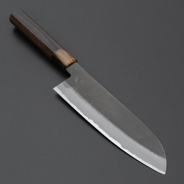 Hitohira Hinode Nashiji White 2 Stainless Clad Santoku 180mm Ebony Handle - Tetogi