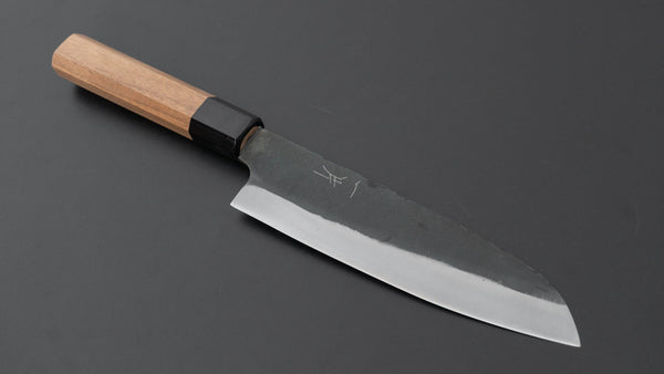 Hitohira Hizen Kurouchi Blue 1 Santoku 165mm Walnut Handle - Tetogi