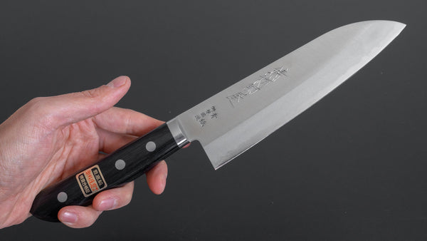 Hitohira Imojiya MZ Blue #2 Stainless Clad Santoku 165mm Pakka Handle - Tetogi