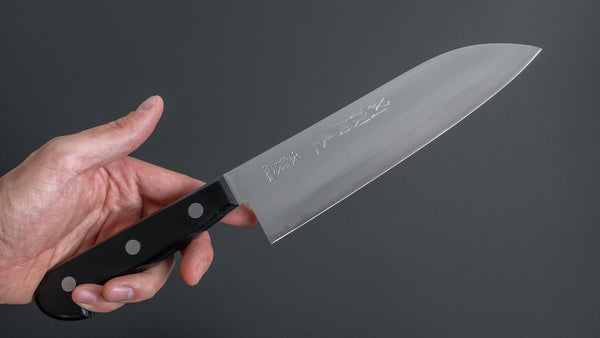 Hitohira Imojiya OKD White #2 Stainless Clad Santoku 180mm Pakka Handle - Tetogi