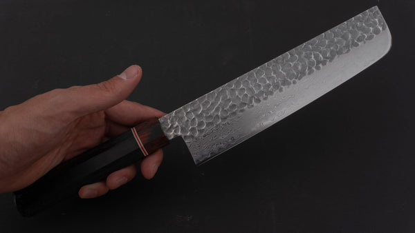 Hitohira Imojiya ST Tsuchime Damascus Nakiri 180mm Pakka Handle (Wa) - Tetogi