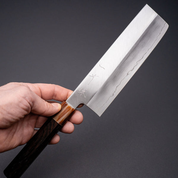 Hitohira Kikuchiyo Ren Silver 3 Nakiri 180mm Ebony Handle - Tetogi