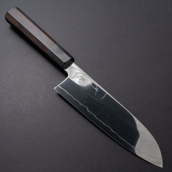 Hitohira Kikuchiyo Rou Silver #3 Fully Mirror Polished Santoku Ebony Handle - Tetogi