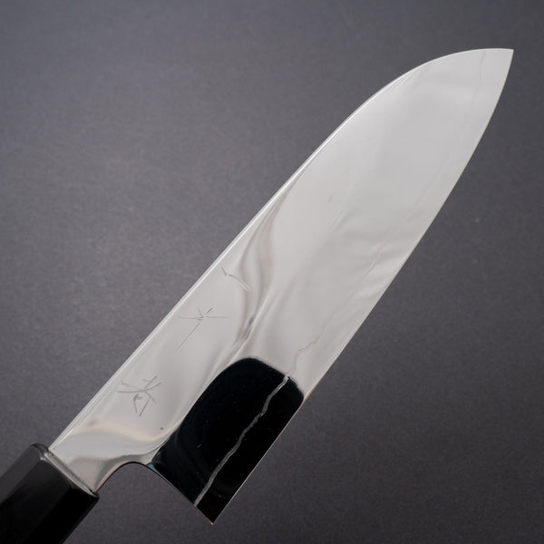 Hitohira Kikuchiyo Rou Silver #3 Fully Mirror Polished Santoku Ebony Handle - Tetogi